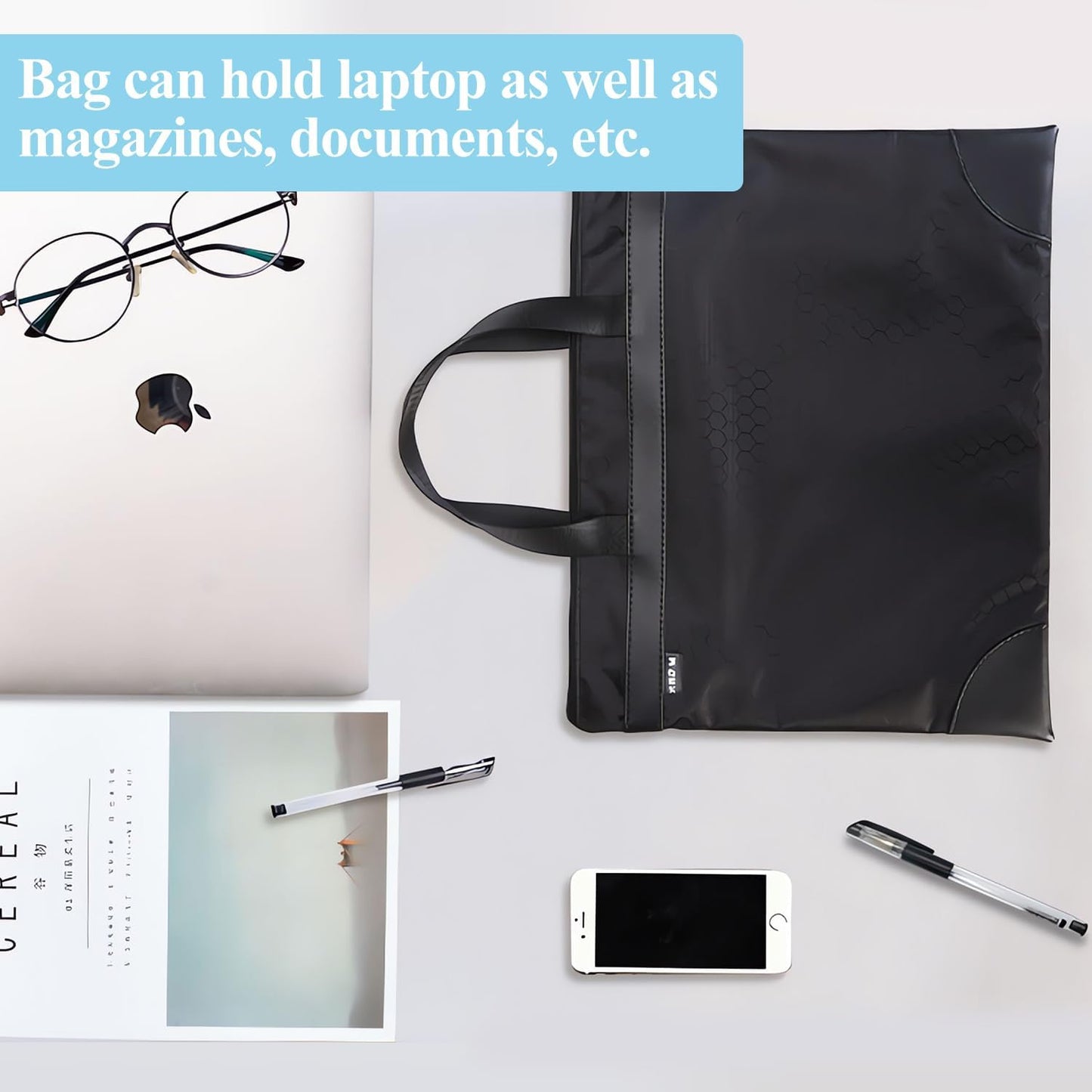 M&G 12x15 in Large Zipper Pouch with Handle, A4 Foldable Lightweight Waterproof Oxford Document Storage Bag, File Organizer for Office Travel Books Papers Filing Folder – 1 Pack (Black)