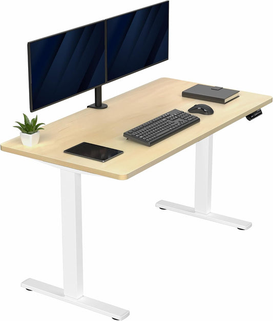 VIVO Electric 55 x 28 in Standing Desk, Memory Height Adjustment, 1B Series, One-Piece Light Wood Top, White Frame, DESK-KIT-1W55C
