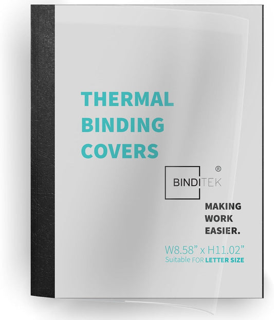 Binditek 10 Pack Thermal Binding Presentation Covers, 1/8 Inch Spine, Holds 30 Sheets, Ultra Clear Front Cover, Black Paper Back Cover, Letter Size, for Students and Coworkers