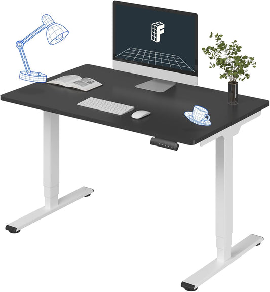 FLEXISPOT E6 Essential 3 Stages Dual Motor Electric Standing Desk 48x30 Inch Whole-Piece Board Height Adjustable Electric Sit Stand Desk(White Frame + Black Desktop, 2 Packages)