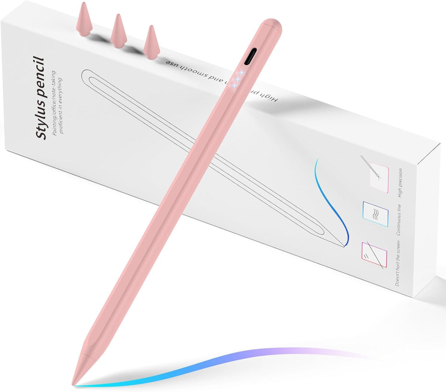 Stylus Pen for iPad, Fast Charging Pencil for Pad with Palm Rejection, Tilt Sensitivity for iPad 6-10, Pro 11"/12.9"/M4, Air 3/4/5/M2, Mini 5/6, Pink