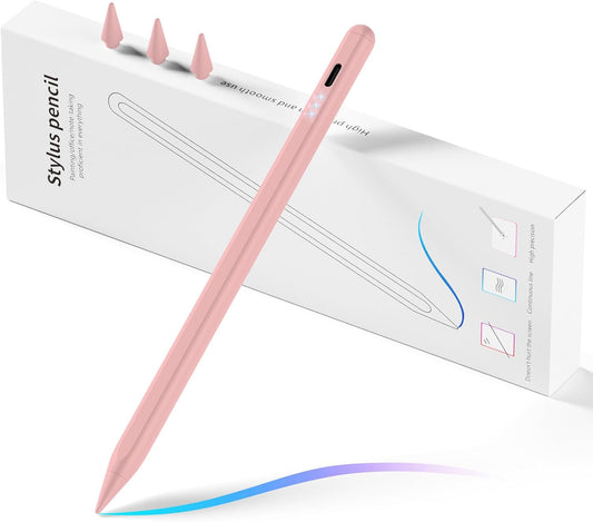 Stylus Pen for iPad, Fast Charging Pencil for Pad with Palm Rejection, Tilt Sensitivity for iPad 6-10, Pro 11"/12.9"/M4, Air 3/4/5/M2, Mini 5/6, Pink