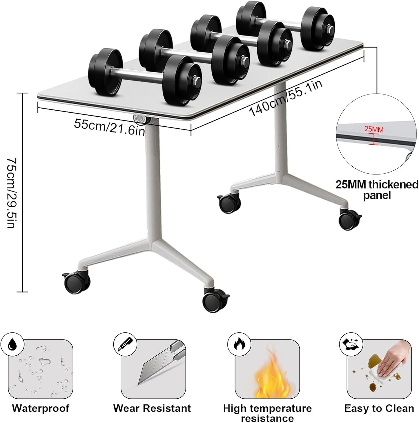 Conference Room Tables,Folding Conference Rolling Meeting Modern Training Table with Flip Top,Mobile Conference Table with Four Locking Wheels,for Meeting Room Office Classroom(2pack 55in)