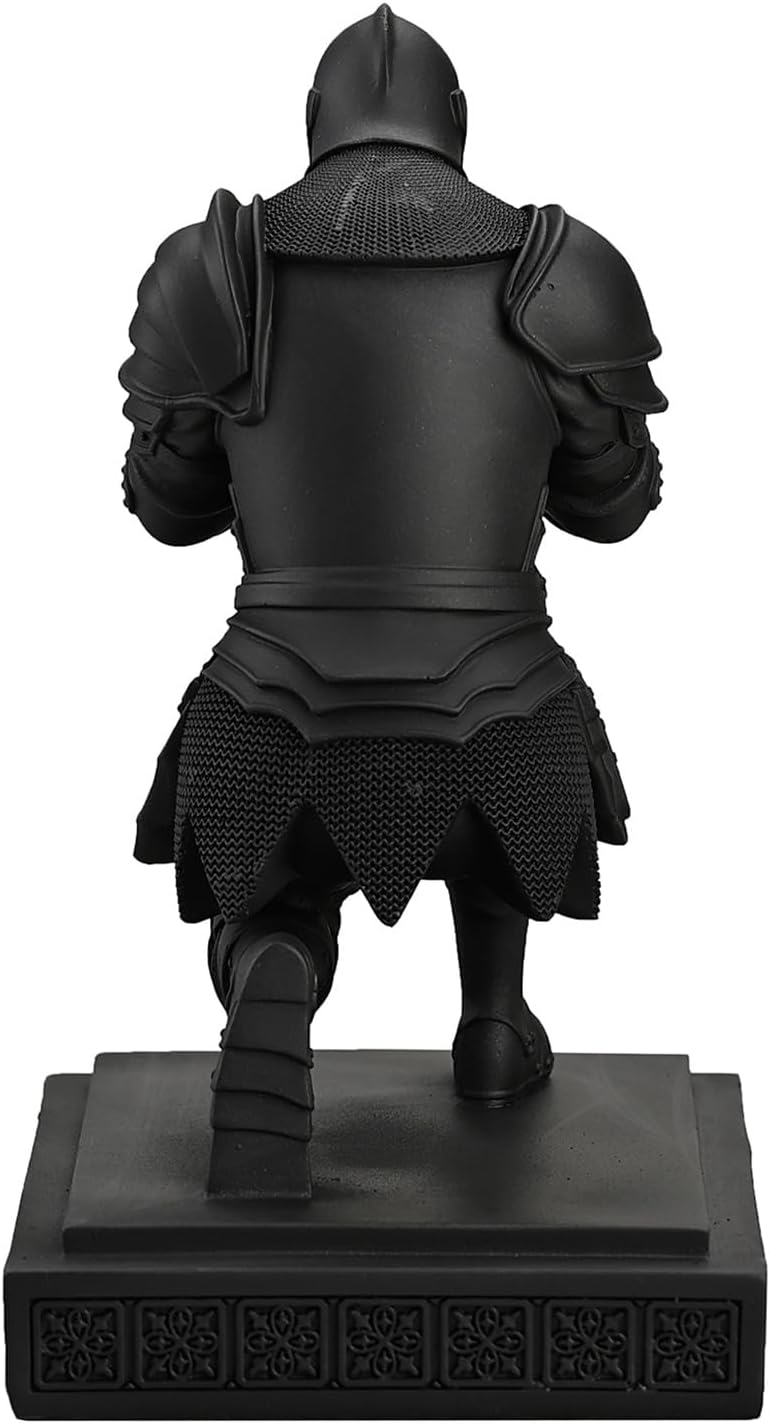 Medieval Armored Warrior Knight Pen Holder Desk Organizers and Accessories Resin Pencil Holder Paperweight as Gift with a Cool Letter Opener for Desk (Black)