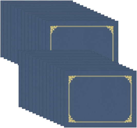 HAUTOCO 30 Pack Certificate Holders, Navy Blue Diploma Holders, Document Award Covers Certificate Folders with Gold Foil Border for 8.5x11 Letter Size