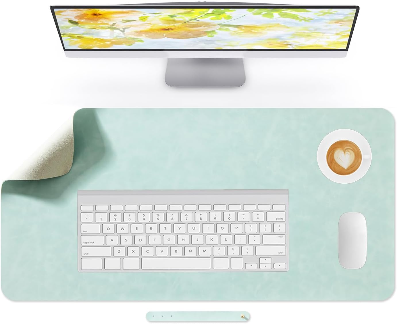 Crazy Horse Leather Desk Mat Large Mouse Pad Laptop Computer Desk Pad Protector Non-Slip Waterproof Table Blotter Desktop Writing Pad for Office and Home (Light Green, 80x40cm)