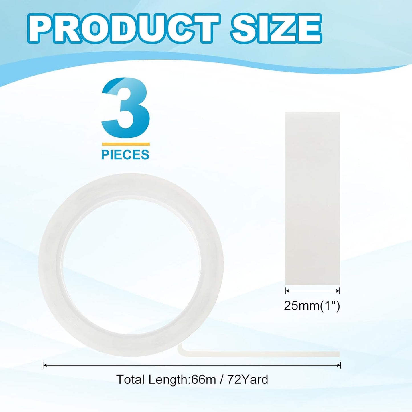 MECCANIXITY Whiteboard Tape 1" x 72 Yard Pinstripe Graphic Chart Line Grid Marking Tapes for Classroom Office Dry Erase Board Art, Clear, Pack of 3