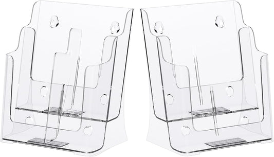 zavekia 2 Pack 2 Tier Acrylic Brochure Holder 8.5 x 11 inch, Clear Literature Organizer Magazine Stand with Removable Divider for 4 x 9 inch Brochures,Magazine Holder,Flyer Holder