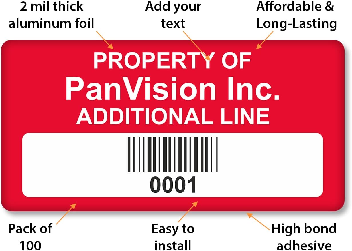 MyAssetTag Custom Asset Labels with Barcode - Property ID Labels | 0.75" x 1.5" 100% Aluminum Foil Tags with High-Bond Acrylic Adhesive, Pack of 100, Made in USA