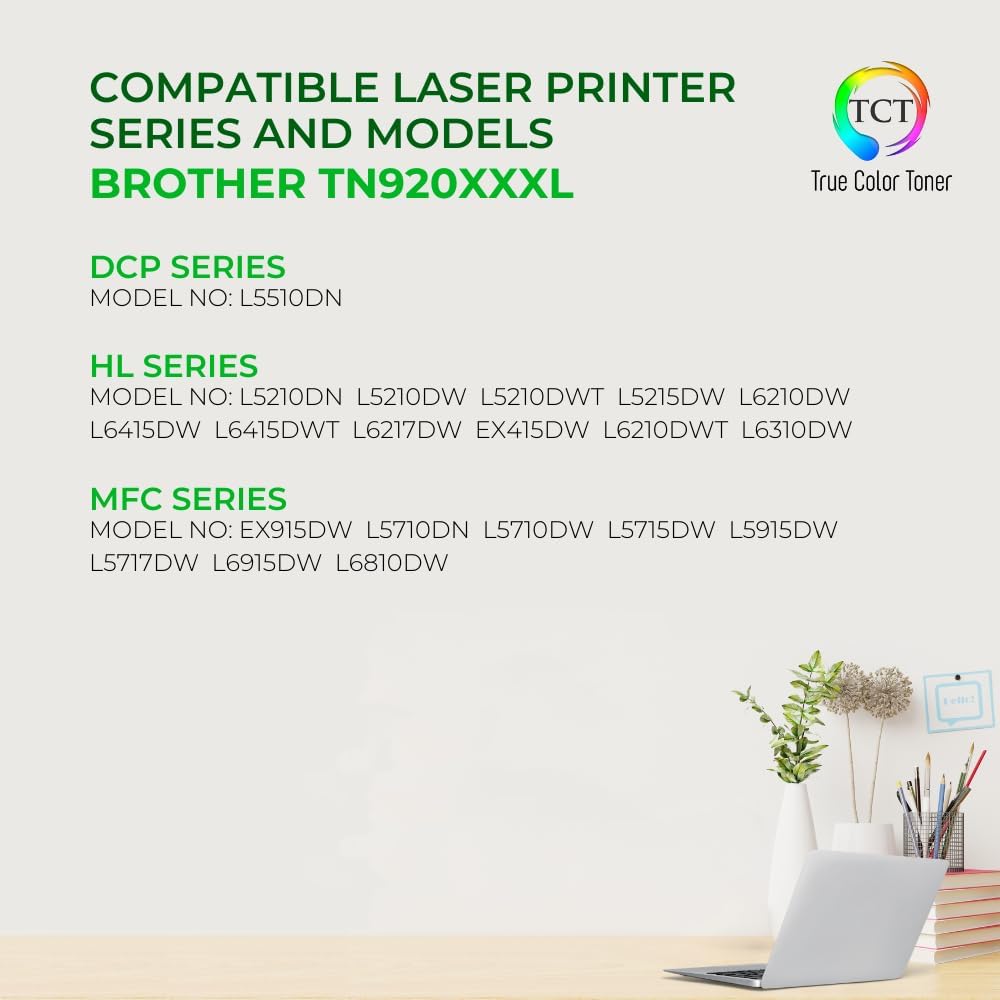 TCT TN920 Toner Cartridge - Compatible Replacement for Brother TN920 TN-920UXXL Super High Yield Works with Brother HL-L5210DN L5210DW L5210DWT L5215DW DCP-L5510DN Printers (18,000 Pages)