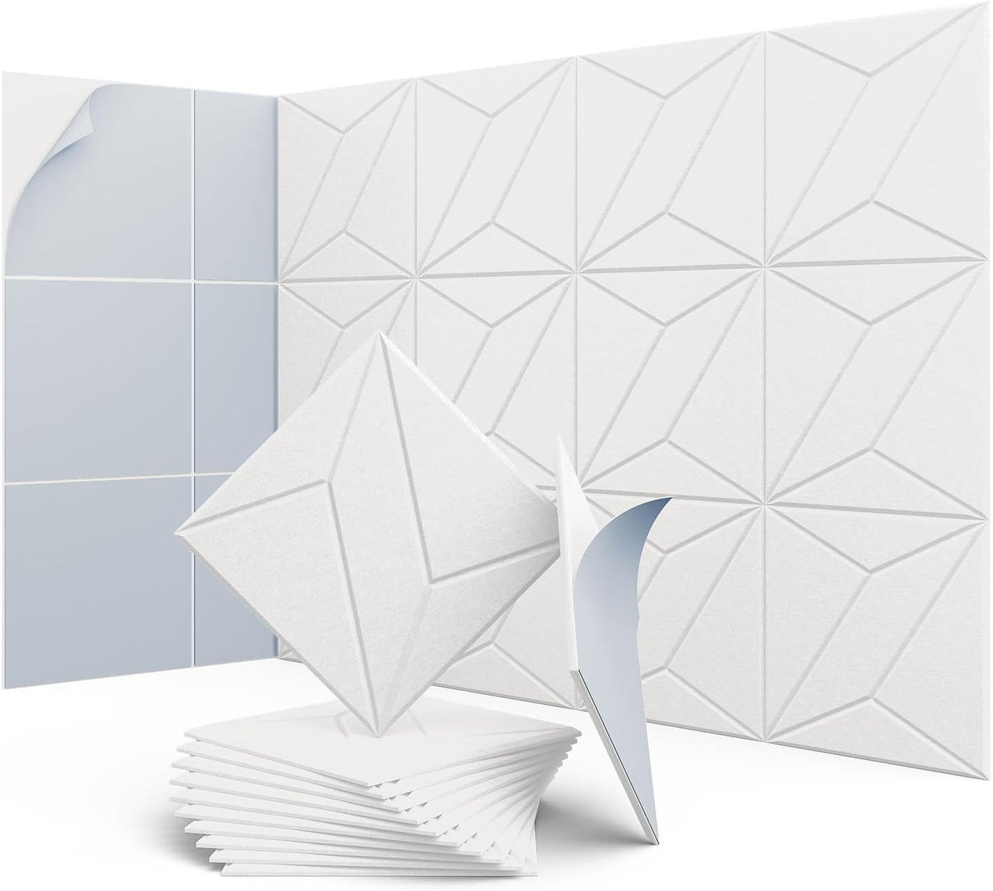 12 Pack 12" X 12" X 0.4" Acoustic Panels for Wall Sound Absorbing, P-Stripes Square Self-Adhesive Sound Panel, High Density Suitable for Multiple Scenarios(Snow White)