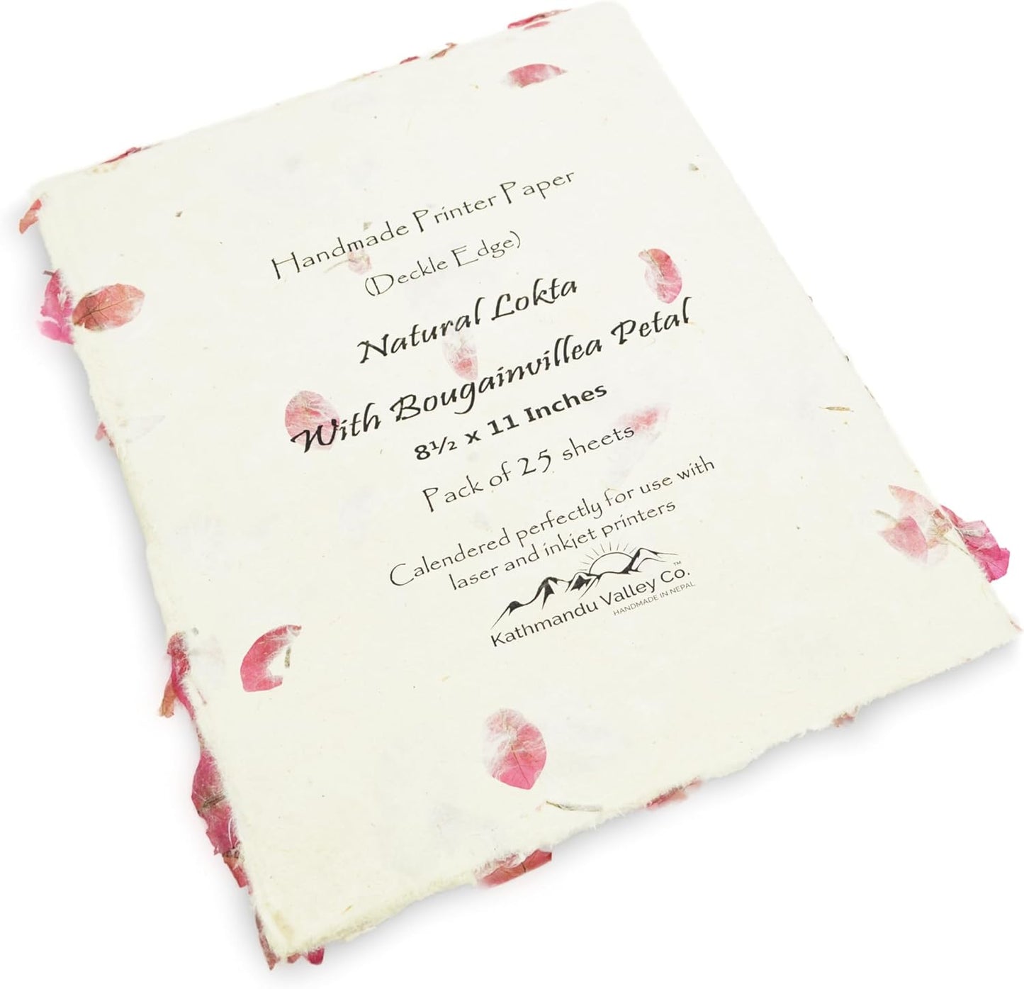 Handmade Lokta Laser and Inkjet Printer Paper with Deckle Edge 8.5x11 Inch Vintage Decorative Specialty Printing Paper (25 Sheets, Bougainvillea)