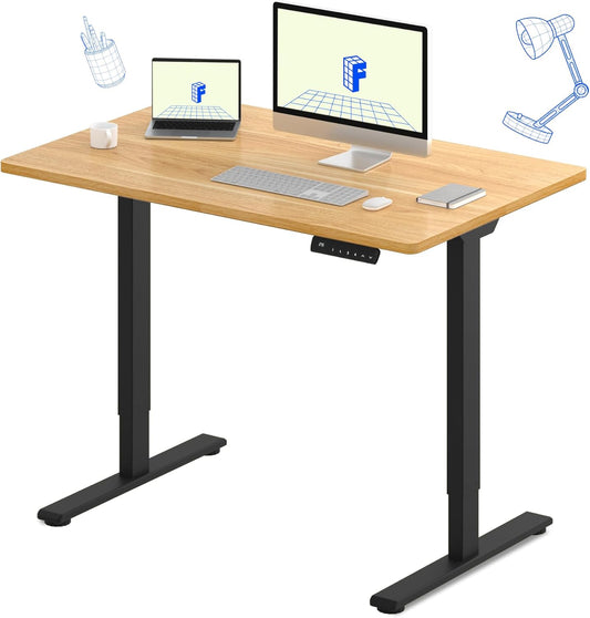 FLEXISPOT E3 Dual Motor Electric Standing Desk 48x24 Inch Whole-Piece Board Height Adjustable Electric Sit Stand Desk (Black Frame + Maple Desktop, 2 Packages)
