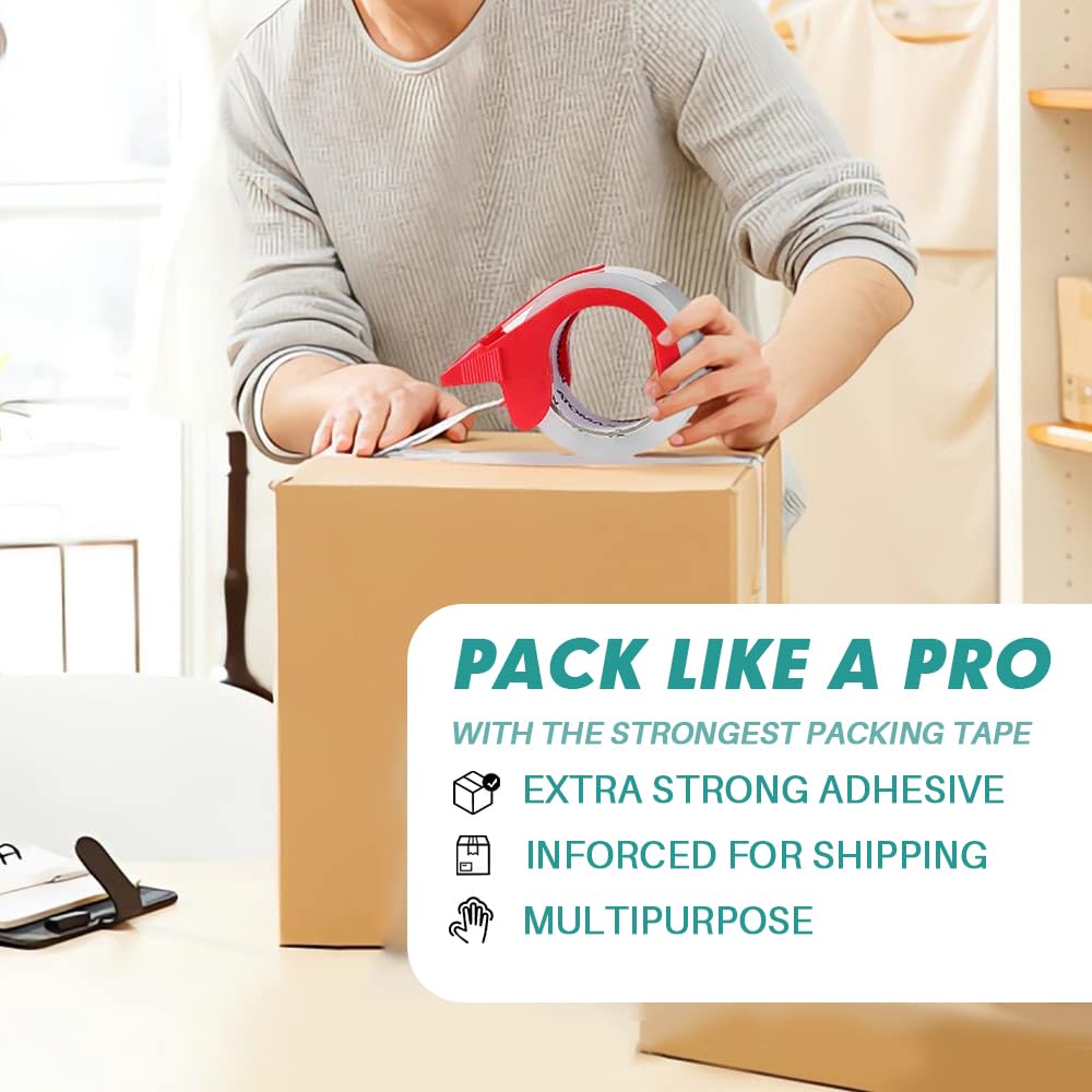 KAMOTA Packing Tape, 18 Rolls Heavy Duty Clear Packaging Tape for Shipping Packaging Moving Sealing, 2 inches Wide, 65 Yards Per Roll, Total 1170 Yards with 3 Dispensers