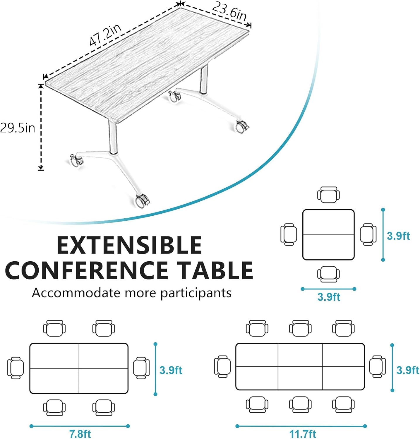 Conference Room Table, Folding Conference Tables,Thicken Grey Tabletop,Flip Top Wooden Seminar Meeting Room Table for Conference Room Offices (4, White, 47.2“)