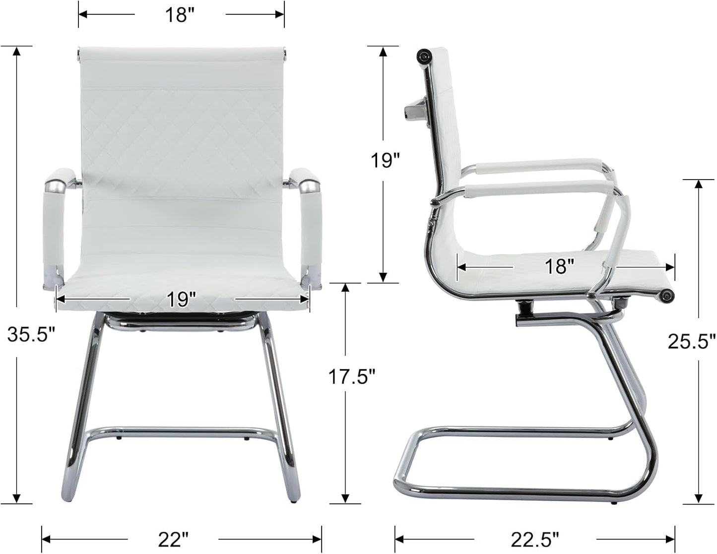 Office Guest Chairs - Set of 6 Modern PU Leather Desk Chairs for Reception, Waiting, and Conference Rooms - Mid Back, White