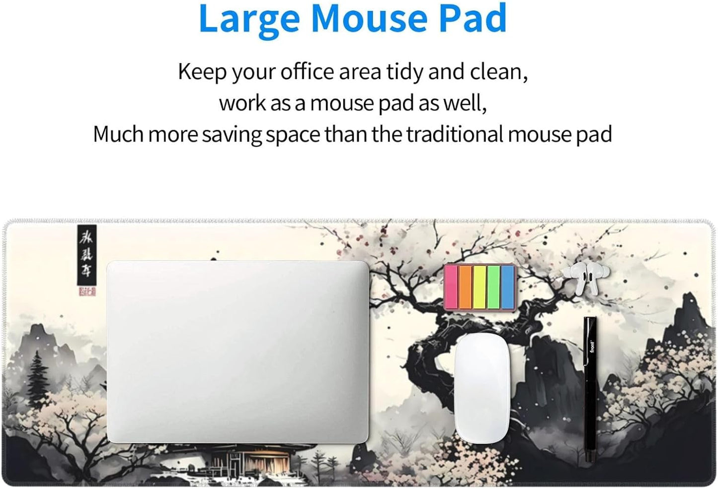 Japanese Mouse Pad, Large Japanese Desk Mat, XL Anime Gaming Keyboard Mat, Non-Slip Rubber Base, Big Extended Desk Protector for Home Office, 31.5”x11.8”