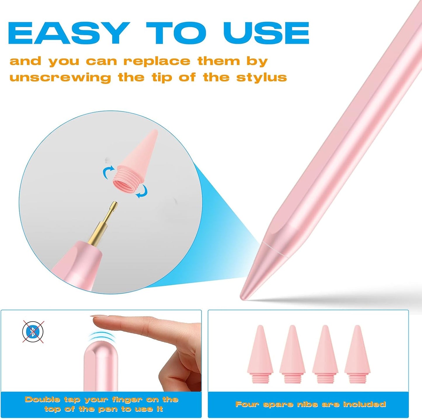 Stylus Pen for iPad 2018-2025, 20Mins Fast Charge for Apple Pencil with Tilt & Palm Rejection, Digital Pens Compatible with iPad 6th-10th/A16, Pro 11”/12.9"/13"/M4, Air 3/4/5/M2/M3, Mini 5/6 -Pink