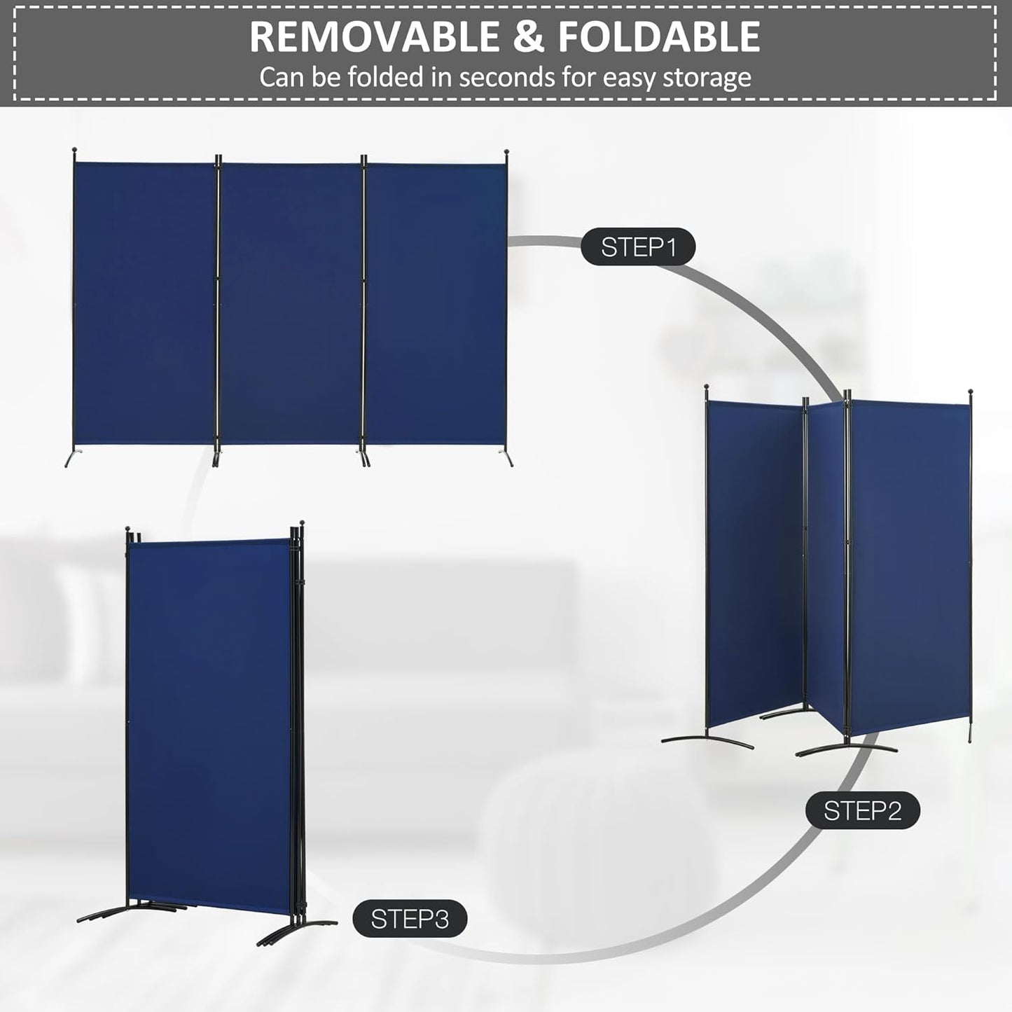 Spurgehom 3 Panel Room Divider Folding Partition Privacy Screens, Freestanding Fabric Room Panel Portable Room Partition Wall Dividers for Home Office Restaurant, 102" W X 71" H (Blue)
