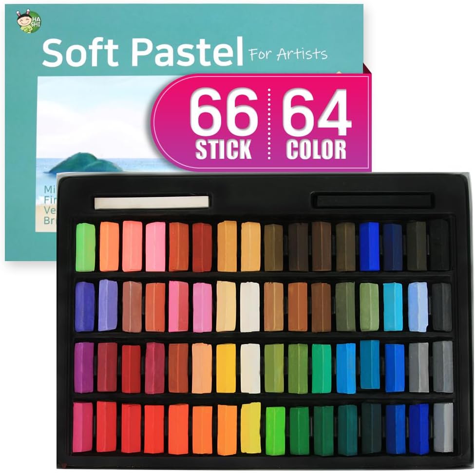 HA SHI Soft Chalk Pastels, 64 colors with additional 2pcs, Non Toxic Art Supplies, Drawing Media for Artist Stick Pastel for Professional, Kids, Beauty Nail Art, Pan Chalk Pastels