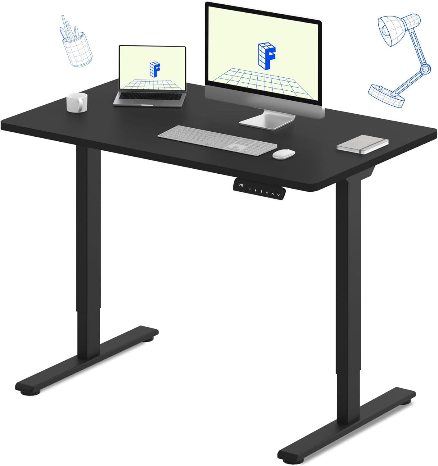 FLEXISPOT E3 Dual Motor Electric Standing Desk 48x30 Inch Whole-Piece Board Height Adjustable Desk Electric Sit Stand Desk (Black Frame + Black Desktop, 2 Packages)