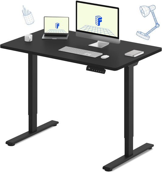 FLEXISPOT E3 Dual Motor Electric Standing Desk 48x30 Inch Whole-Piece Board Height Adjustable Desk Electric Sit Stand Desk (Black Frame + Black Desktop, 2 Packages)