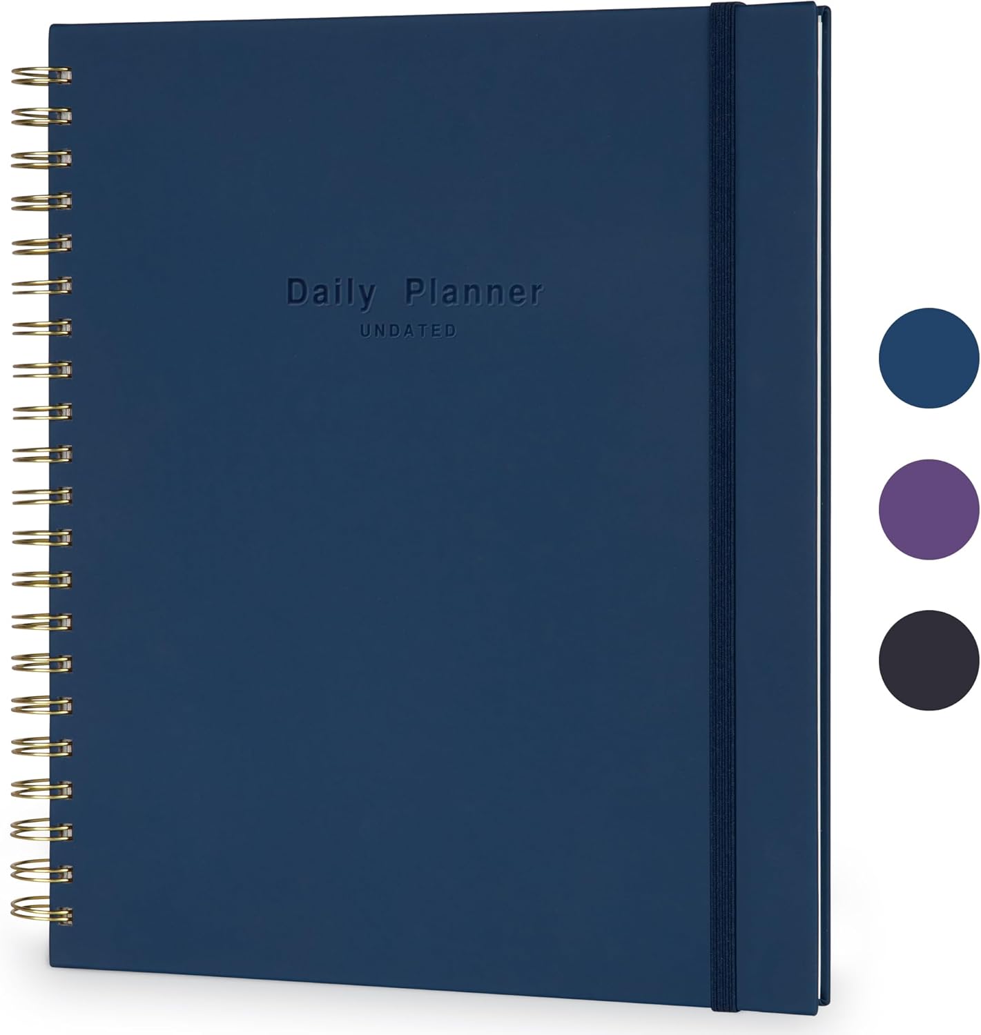 Undated Daily Planner To Do List Hourly Schedule 2027 2026 2025 Calendar & Holiday Habit Tracker 180 Pages Letter Size 8.5" x 11" Sheets Hardcover Spiral Bound Notebook (Navy Blue)