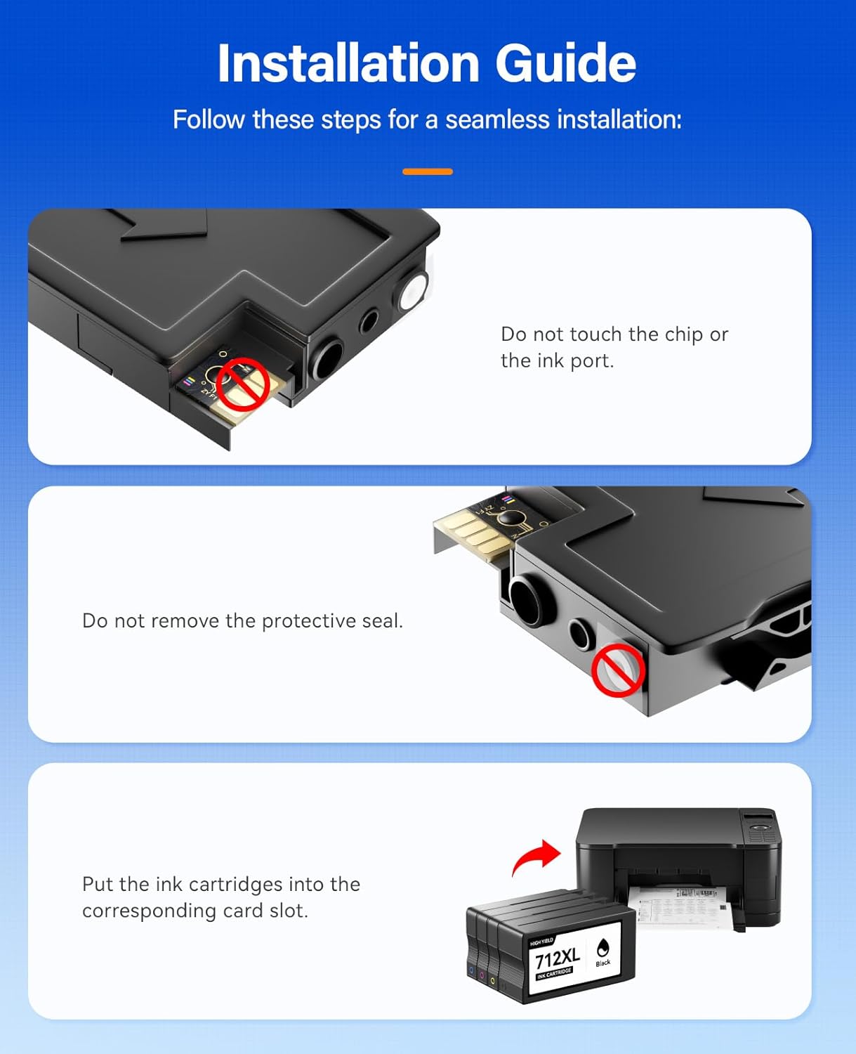 712 712XL Ink Cartridges Combo Set 4-Pack High Yield with chip Replacement for HP 712 712XL Ink Compatible with HP Designjet T650 T630 T230 T210 T250 Studio Plotter Printer (Black/Cyan/Magenta/Yellow)