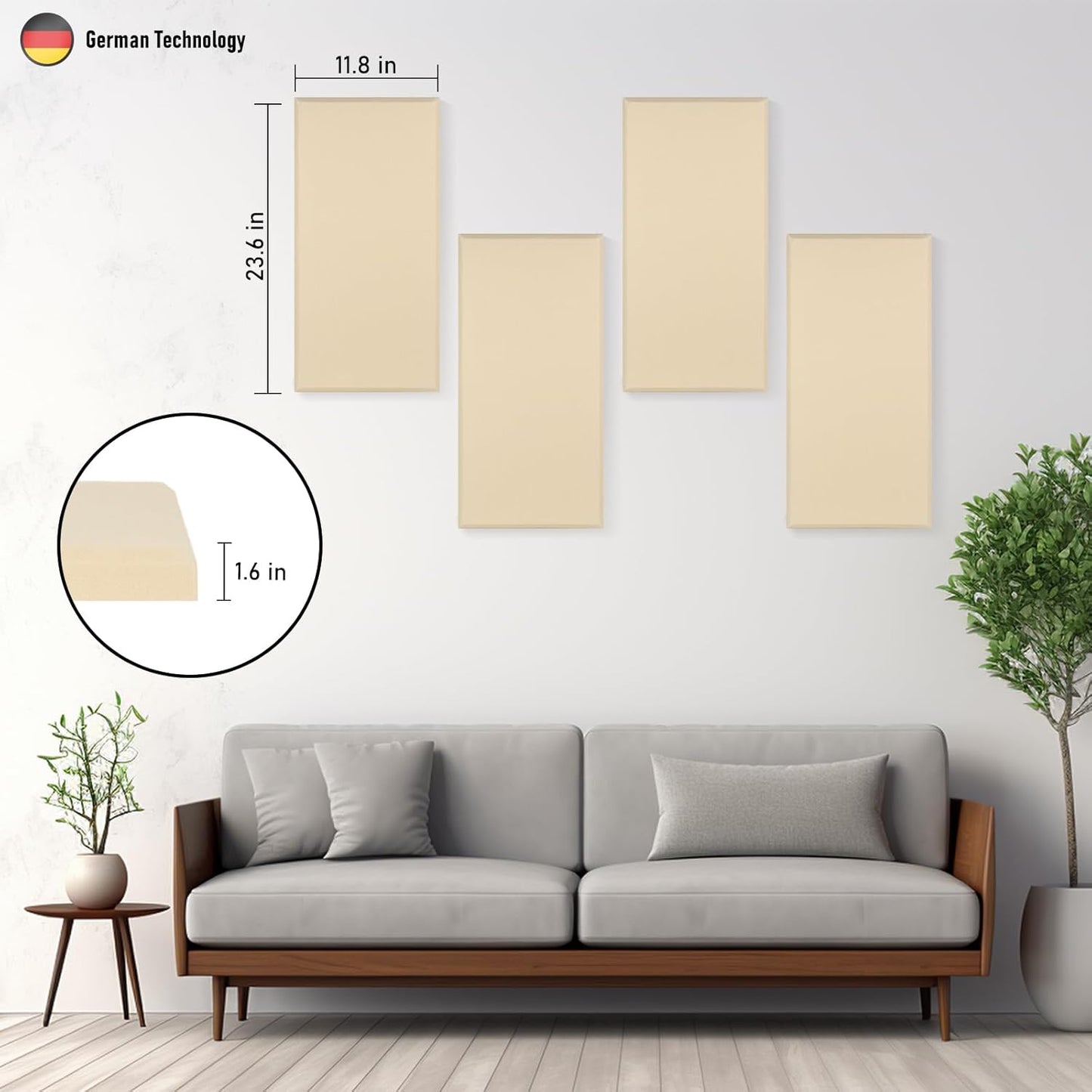 Fabric Sound Proof Foam Absorbing Acoustic Wall Panels 23.6’’x11.8’’ 4PCS Noise Cancelling for Room Home Studio Office Theater, Beige