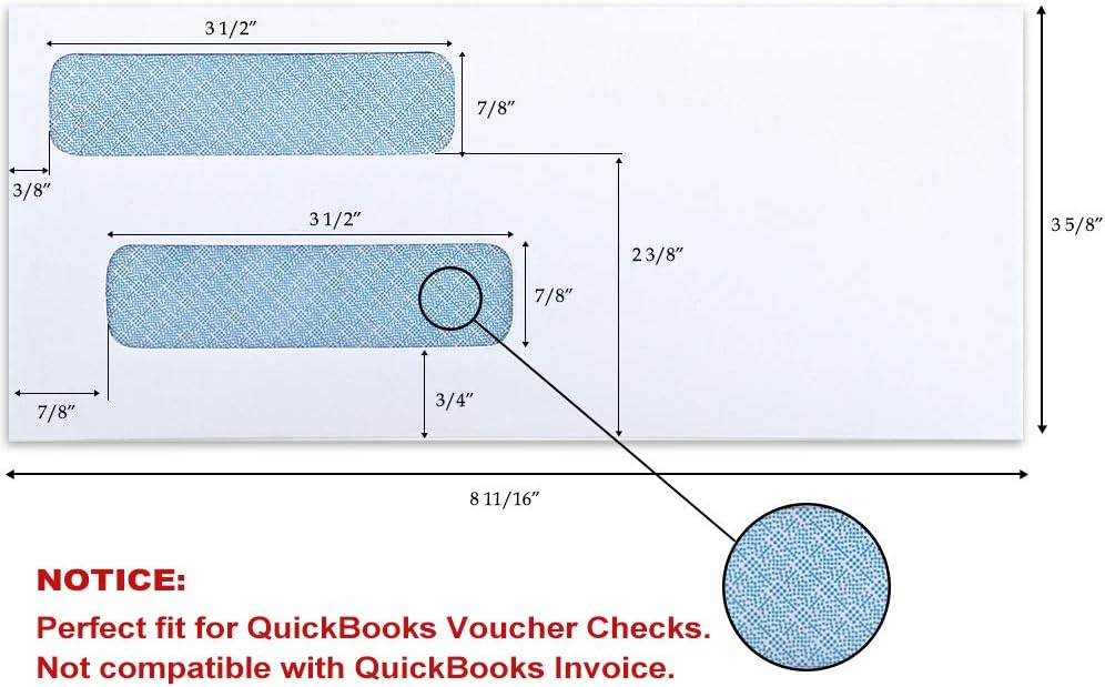 ValBox 200 Count #8 Double Window Envelopes 3 5/8" x 8 11/16" Flip and Seal Double Window Security Check Envelopes- Security Tint Pattern Designed for Home Office Secure Mailing
