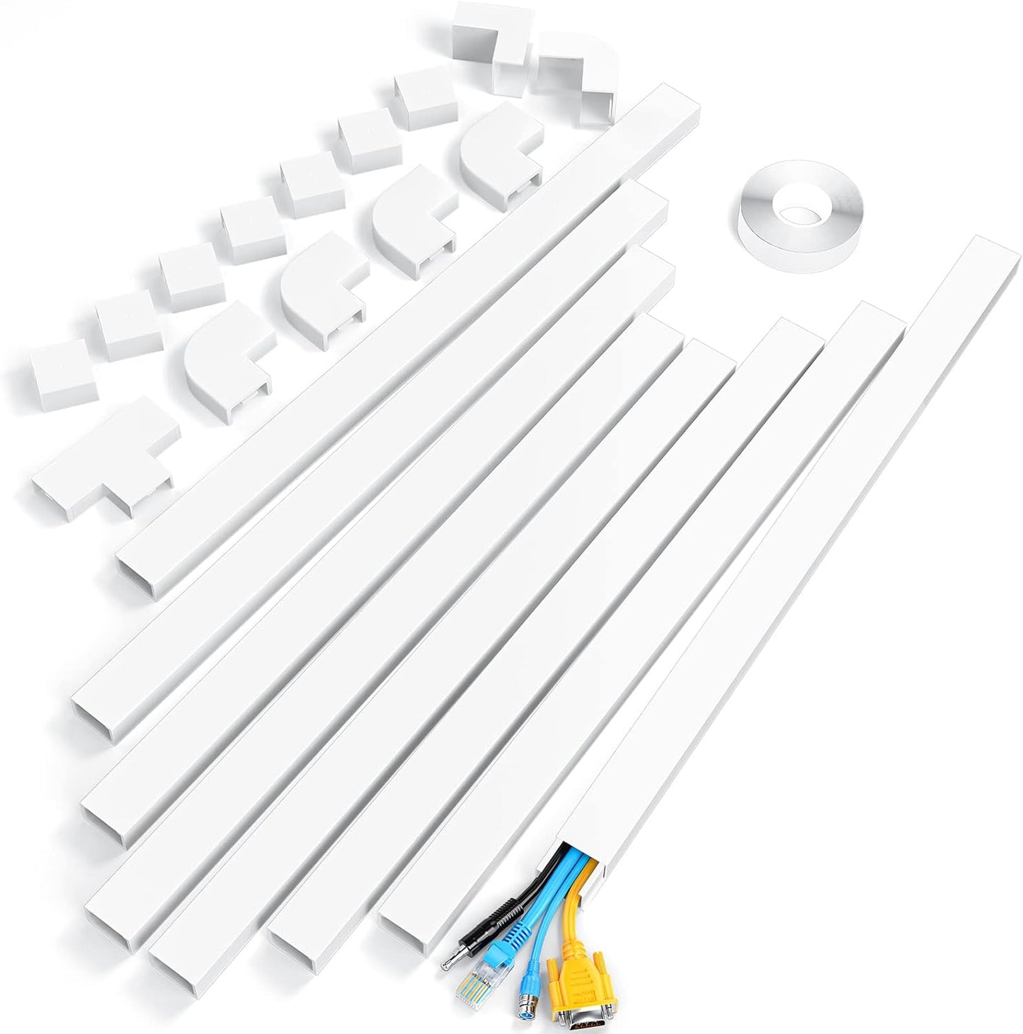 Yecaye 125in Large Cord Hider for 3-4 Wires, Paintable Cord Cover Wall Cable Management System, PVC Wire Hide, Cable Raceway Kit for Wall Mount TV, W1.18in H0.67in, White