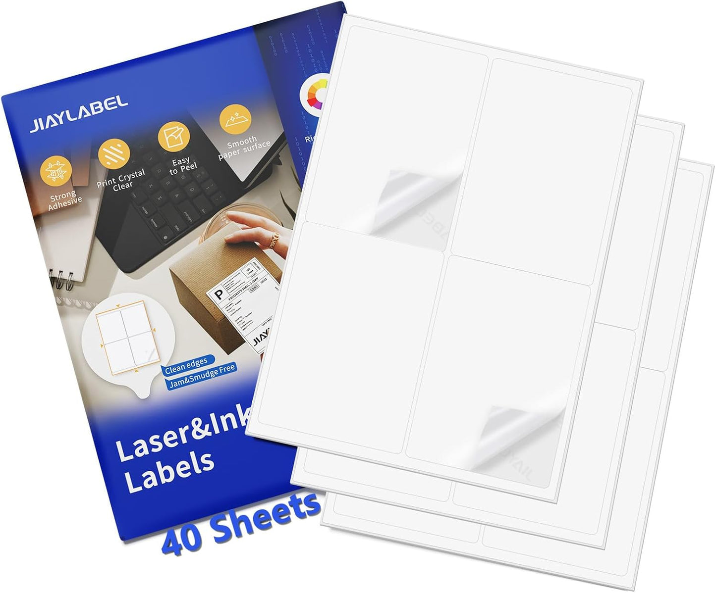 Shipping Label Address Mailing Stickers 4”x5” 40 Sheets Paper for Inkjet Printer Printable Name Tag Printing Thank You Labeling to Write on Envelopes Storage Bins File Folder Blank White 8.5 x 11