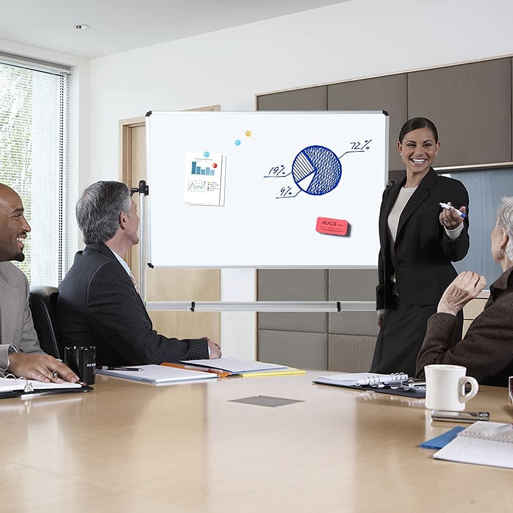 VIZ-PRO Double-Sided Magnetic Mobile Whiteboard, 72 x 40 Inches, Rolling Dry Erase Board Easel Stand on Wheels with Aluminium Frame for School Office Home