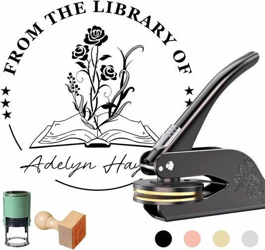 Book Embosser Personalized - Embosser Stamp Custom for Book, Cards, Paper, Napkins, Perfect for Book Lovers, Personal Library and Wedding, A Thoughtful Gift for Any Occasion - Flower 02