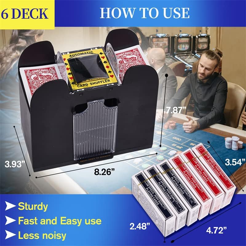 Automatic Card Shufflers 2/6 Deck (Playing Cards Included) - Battery-Operated Electric Shuffler Heavy Duty - Great for Casino, Home & Tournament Use for UNO, Blackjack, Texas Hold'em, Phase 10