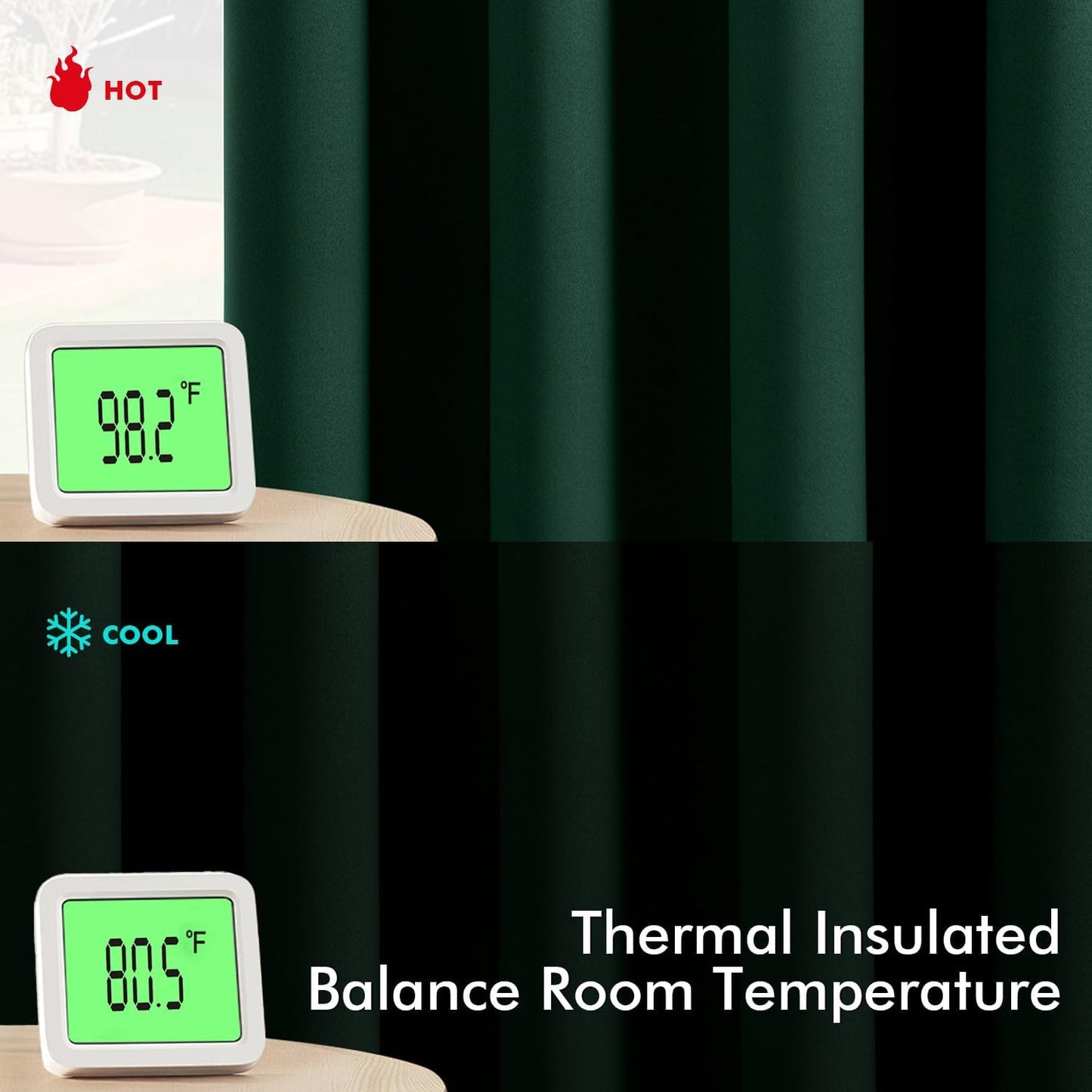 MIULEE Hunter Green Blackout Curtains for Bedroom Living Room 96 Inches Long 2 Panels, Thermal Insulated Room Darkening Drapes Solid Grommet Top Noise Reduction Emerald Green Curtains 40x96 Inch