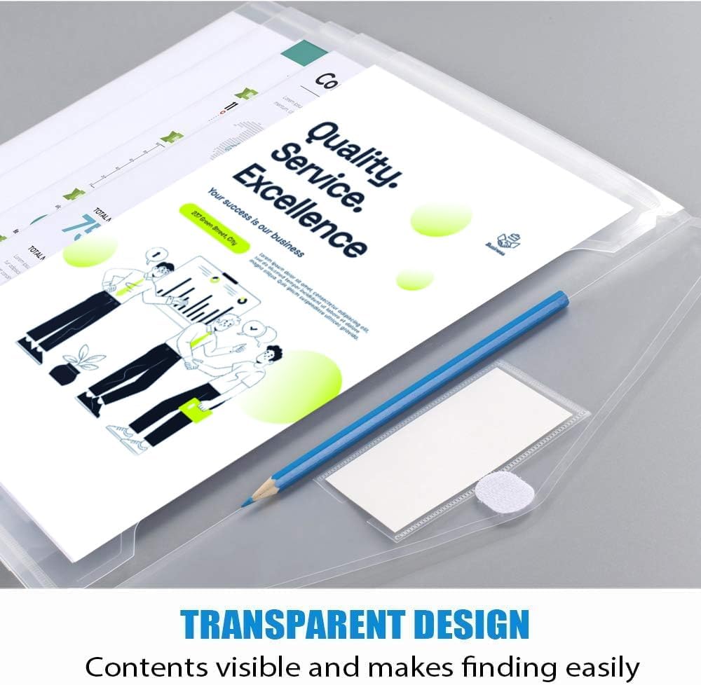 Sooez 36 Pack Plastic Envelopes Poly Envelopes, Clear Document Folders US Letter A4 Size File Envelopes with Label Pocket for School Home Work Office Organization, Clear