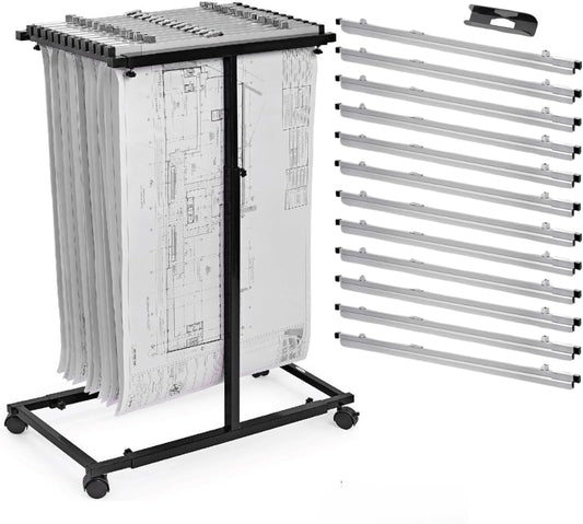 Adir Blueprint Rack and Clamps - 12 Pack of Blueprint Clamp and Mobile Blueprint Rack, Heavy-Duty Large Document Storage Solution for Blueprints, Posters, Maps, & Construction Plans