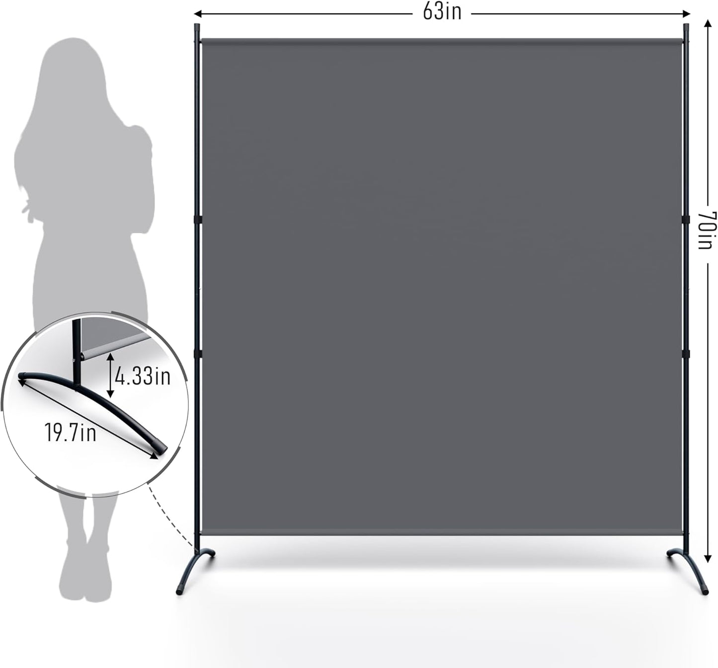 Room Divider 6ft Room Dividers and Folding Privacy Screens Partition Room Divider Fabric Panel, Indoor Wall Divider for Room Separation Freestanding Space Separators (Grey, 1 Panel)