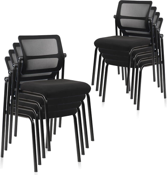 CLATINA Stacking Armless Office Waiting Room Chair with Adjustable Backrest, Stackable Mesh Guest Reception Desk Chairs with Ergonomic Lumbar Support for Conference Lobby Side School, Black, 8 Pack