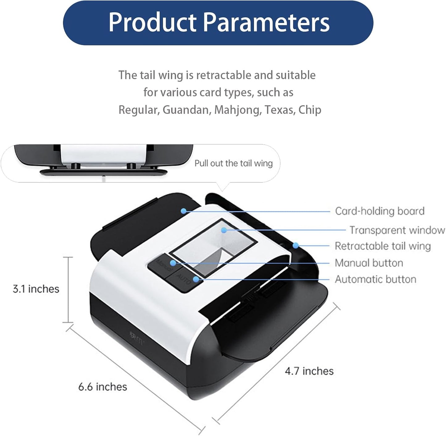 Automatic Card Shuffler, 1-2 Decks One-Press Auto and Manual Mode, Portable Low- Noise Electric Shuffling Machine, Suitable for UNO, Poker, Phase 10, Skip-Bo, Card Games