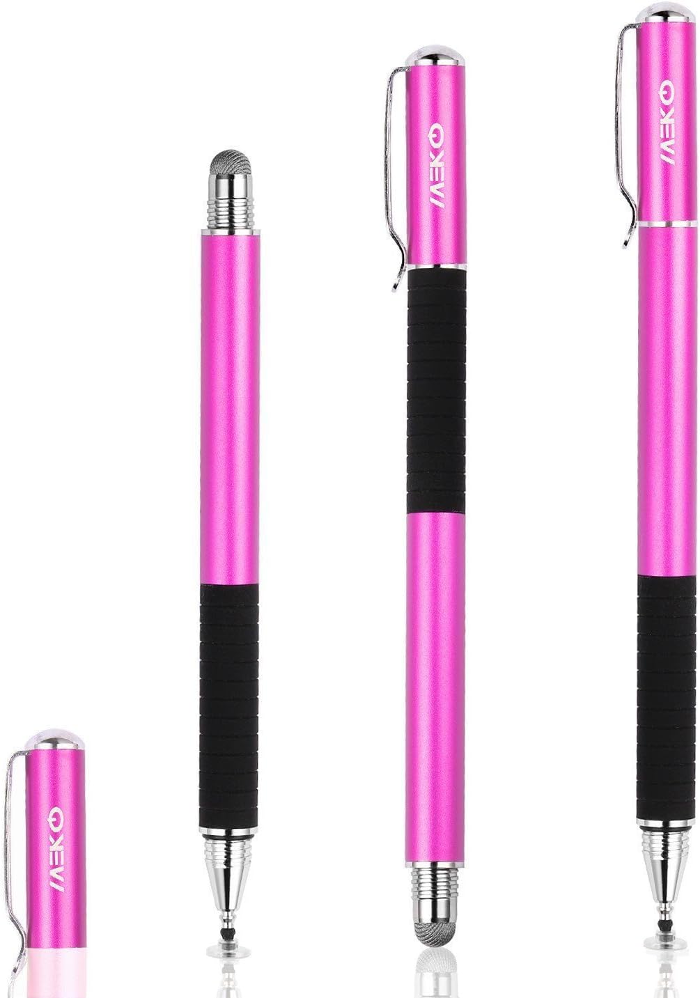 MEKO(2 Pcs)[2 in 1 Precision Series] Disc Stylus/Styli for All Touch Screen Devices Bundle with 4 Replaceable Disc Tips, 2 Replaceable Fiber Tips - (Black/Pink)
