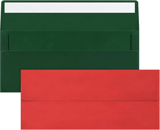 50 Pcs #10 Business Envelopes, 25 Pcs Red and 25 Pcs Dark Green Standard Envelopes Self Seal, Letter Size Mailing Envelopes for Christmas Birthday Graduation Wedding, 4 1/8 x 9 1/2 Inch