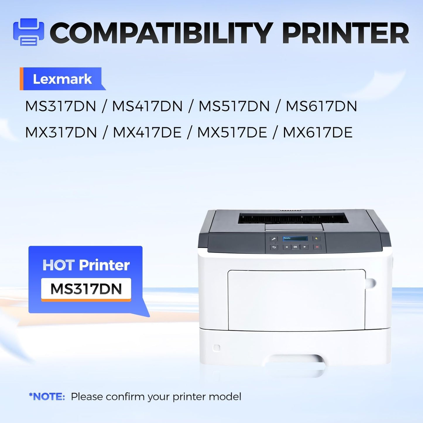 51B1000 Toner Cartridge with chip Black 1-Pack Replacement for Lexmark 51B1000 51B1H00 Toner Compatible with Lexmark MS317DN MS417DN MS517DN MS617DN MX317DN MX417DE MX517DE MX617DE Laser Printer Ink