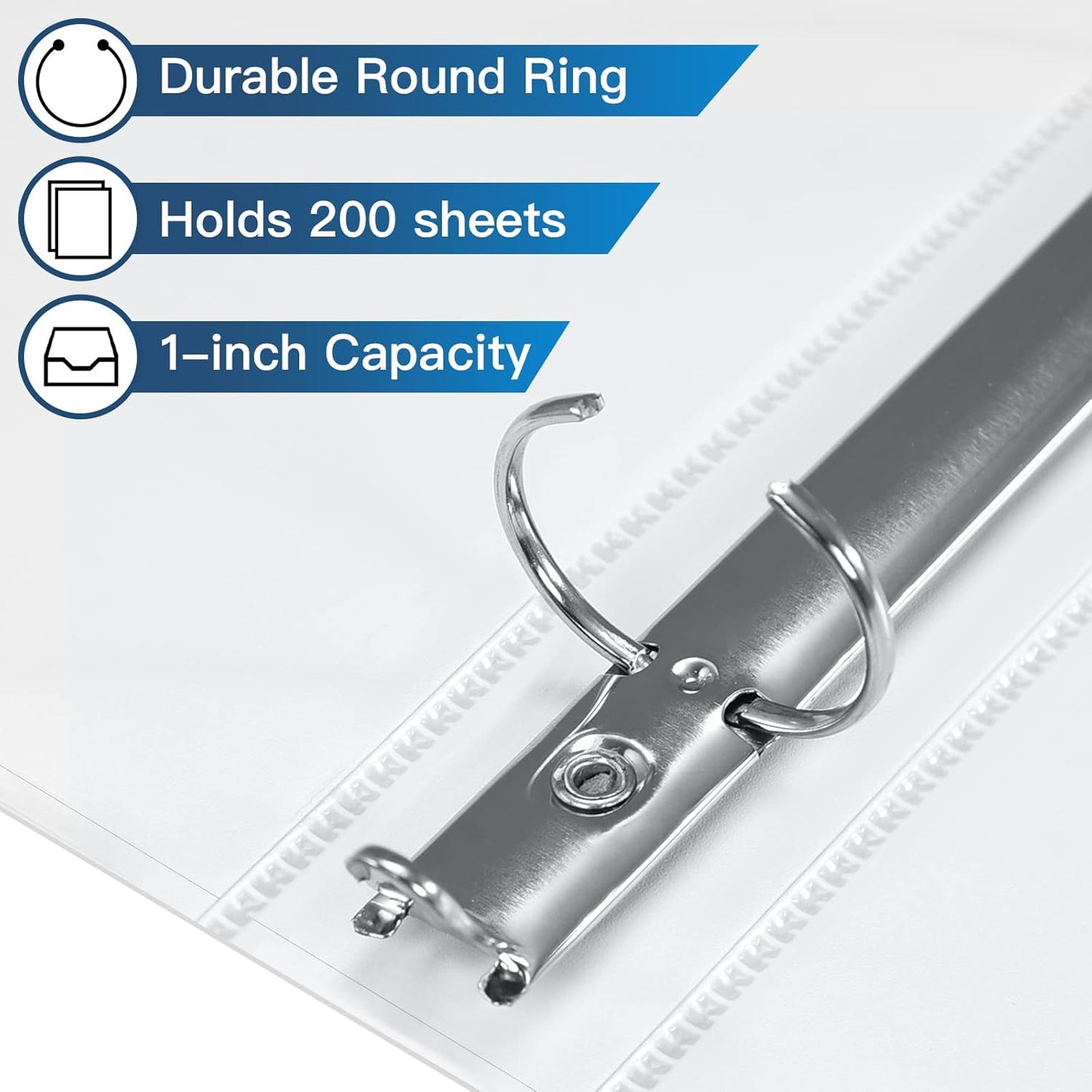 Basic 3 Ring Binder -1 or 1/2'' Binders with Roung Ring Binder, Large 100/200 Sheet Capacity, Fit 8.5" x 11" US Letter Size Paper, 12 Pack White (1'' White - 36 Packs)