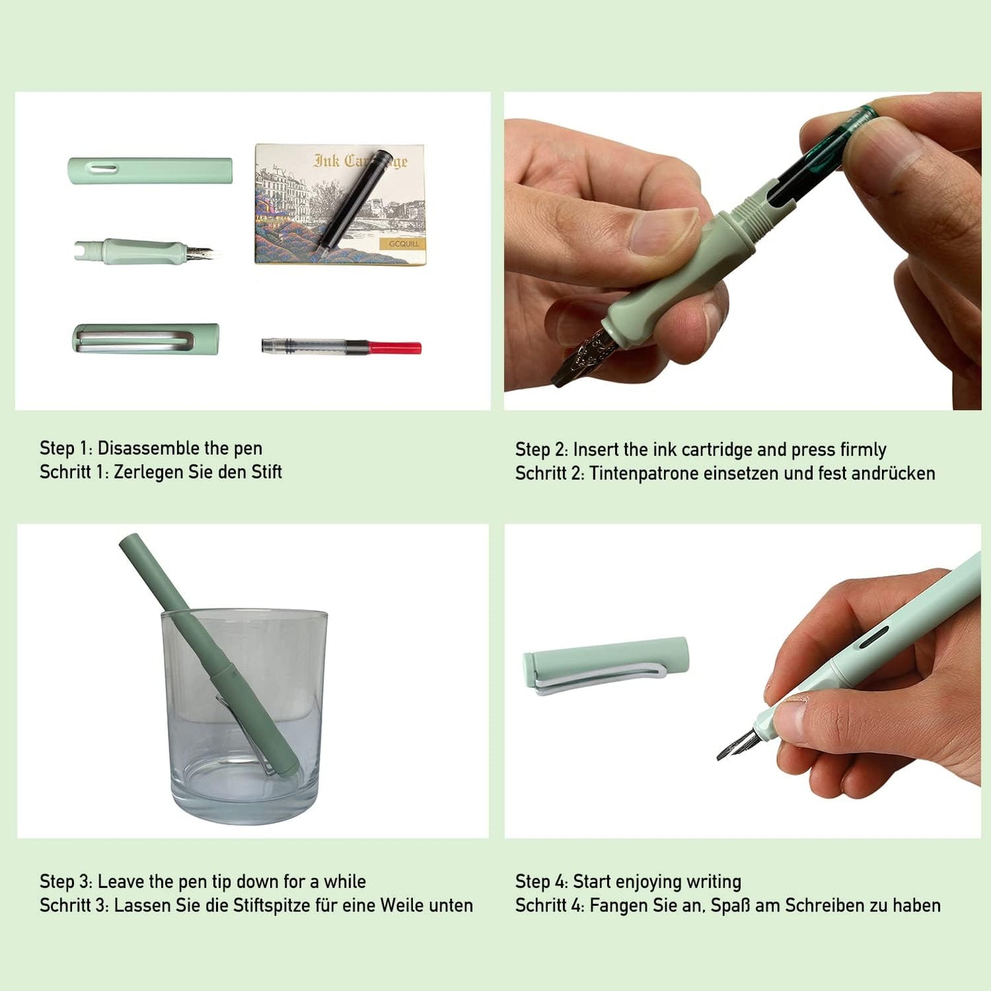 GC QUILL Calligraphy Fountain Pen Set- 7 with Different Nibs and 40 Ink Cartridges for Beginners- MU-09