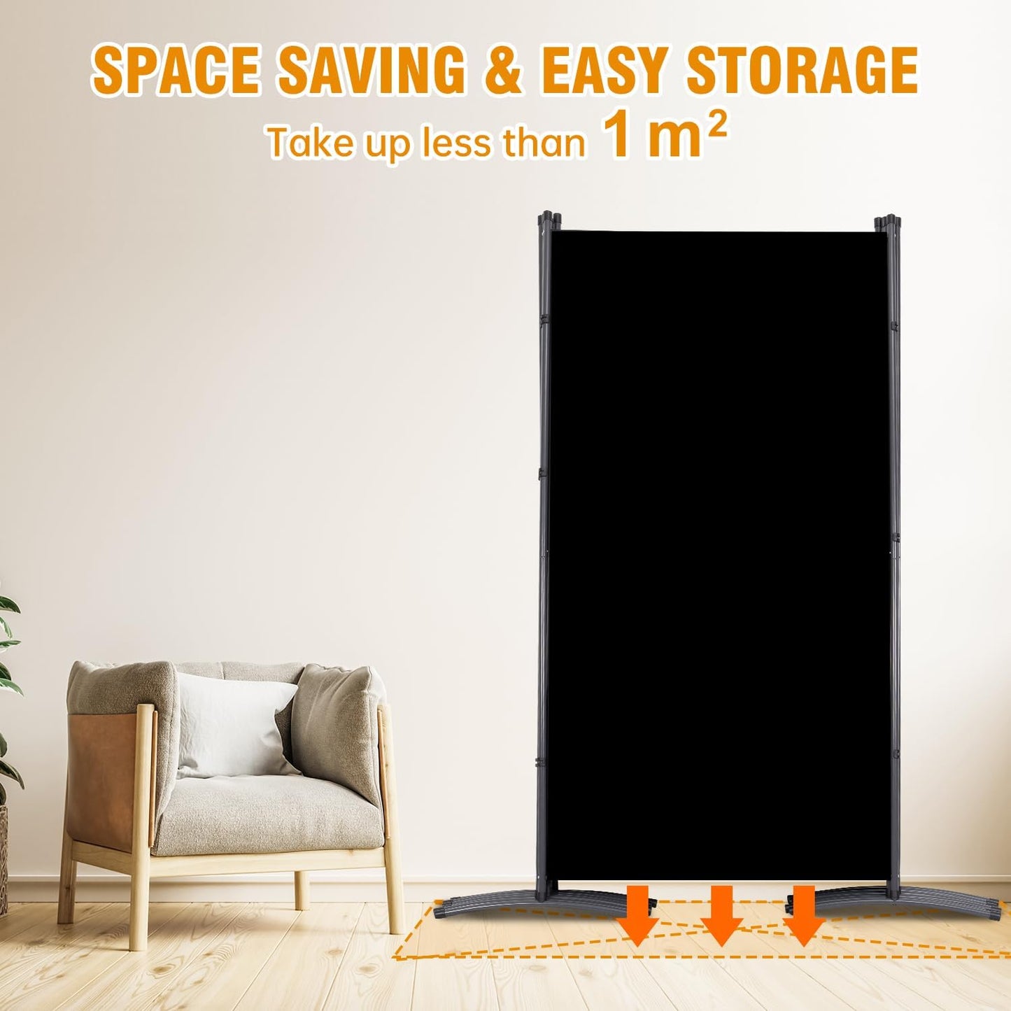 6 Panel Folding Privacy Screens, 6 FT Tall Wall Divider with Metal Frame, Freestanding Room Divider for Office Bedroom Study (6 Panel, Black)