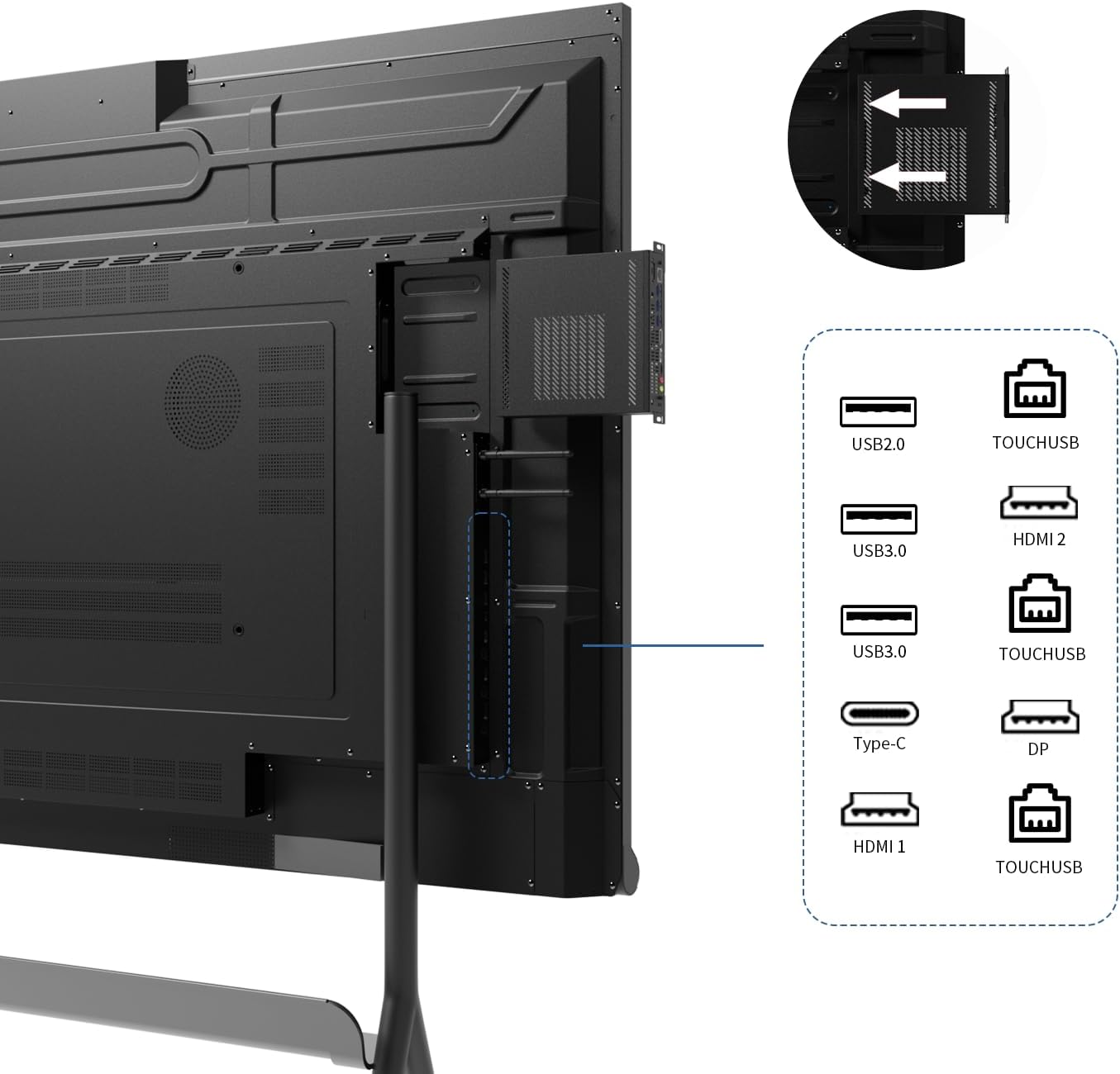 Tiburn INSPUR 65" Ultra 4K UHD Smart Board | Android 13 & Windows 11 Pro Dual OS, 8-Line Array Mic, Auto-Framing Webcam, Enterprise whiteboard for Office, Classroom, Conference Wall Mount Included