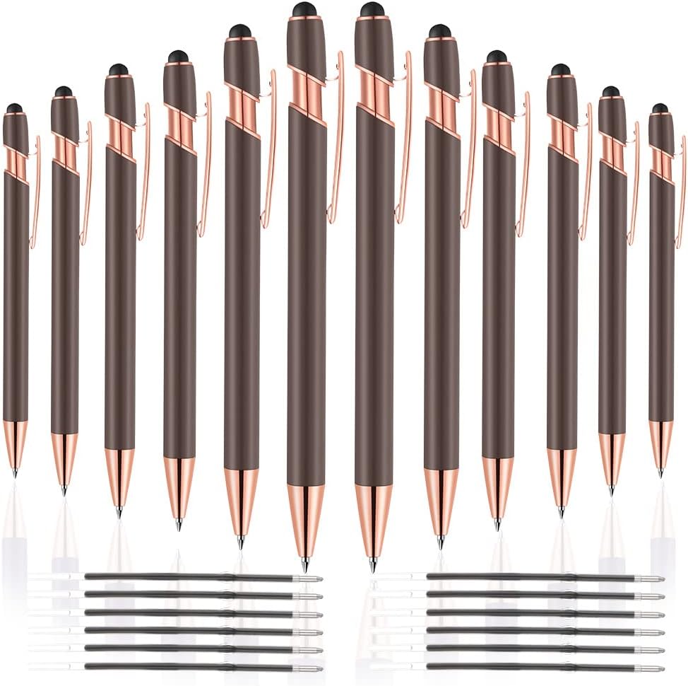 12 PCS 2 in 1 Stylus Ballpoint Pen with Stylus Tip, 1.0 mm Black Ink Metal Pen Stylus Pen for Touch Screens (Rose Gold & Gray)