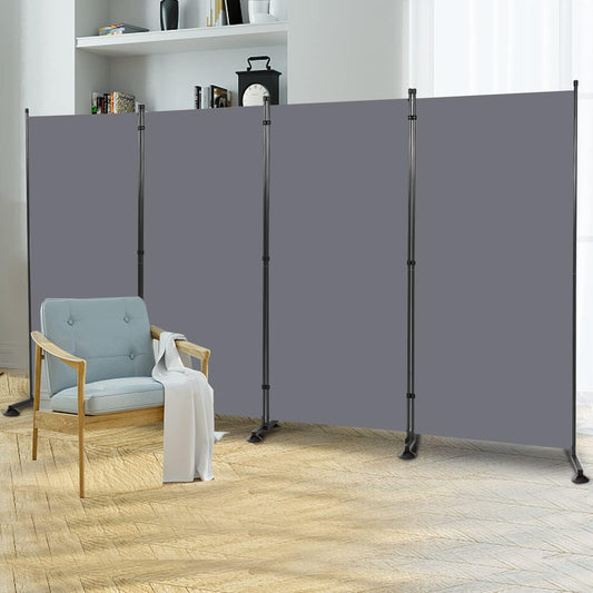 Room Divider 6FT Folding Privacy Screens, Partition Room Dividers w/Freestanding Design, Portable Wall Divider for Room Separtation, Fabric Screen Panel for Home Office Dorm (Grey, 4 Panel-Round Pad)